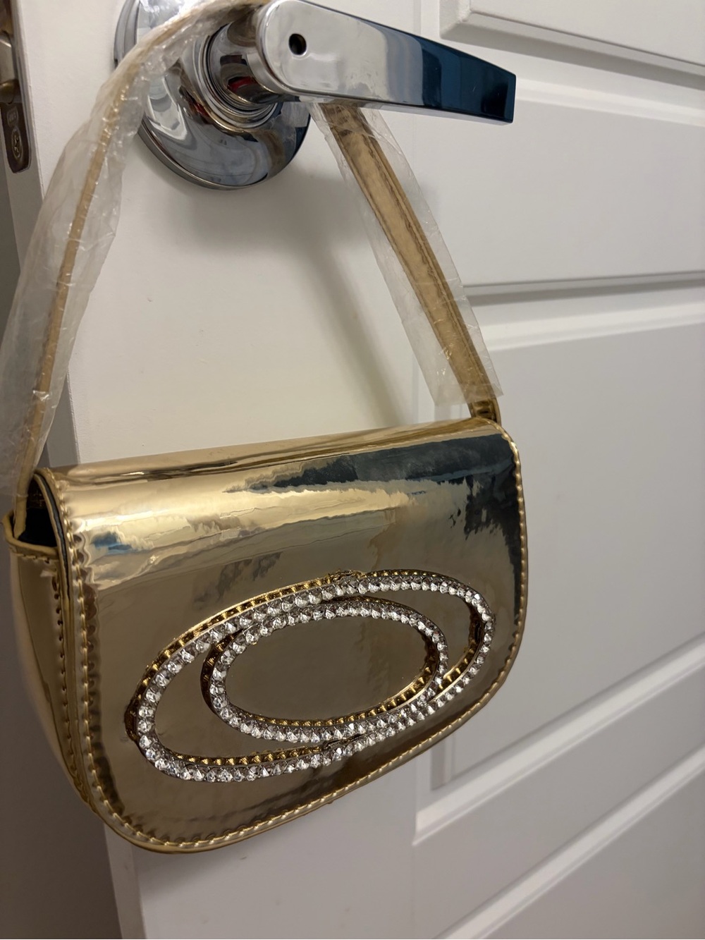 Gold Rhinestone Accent Mini Shoulder Bag